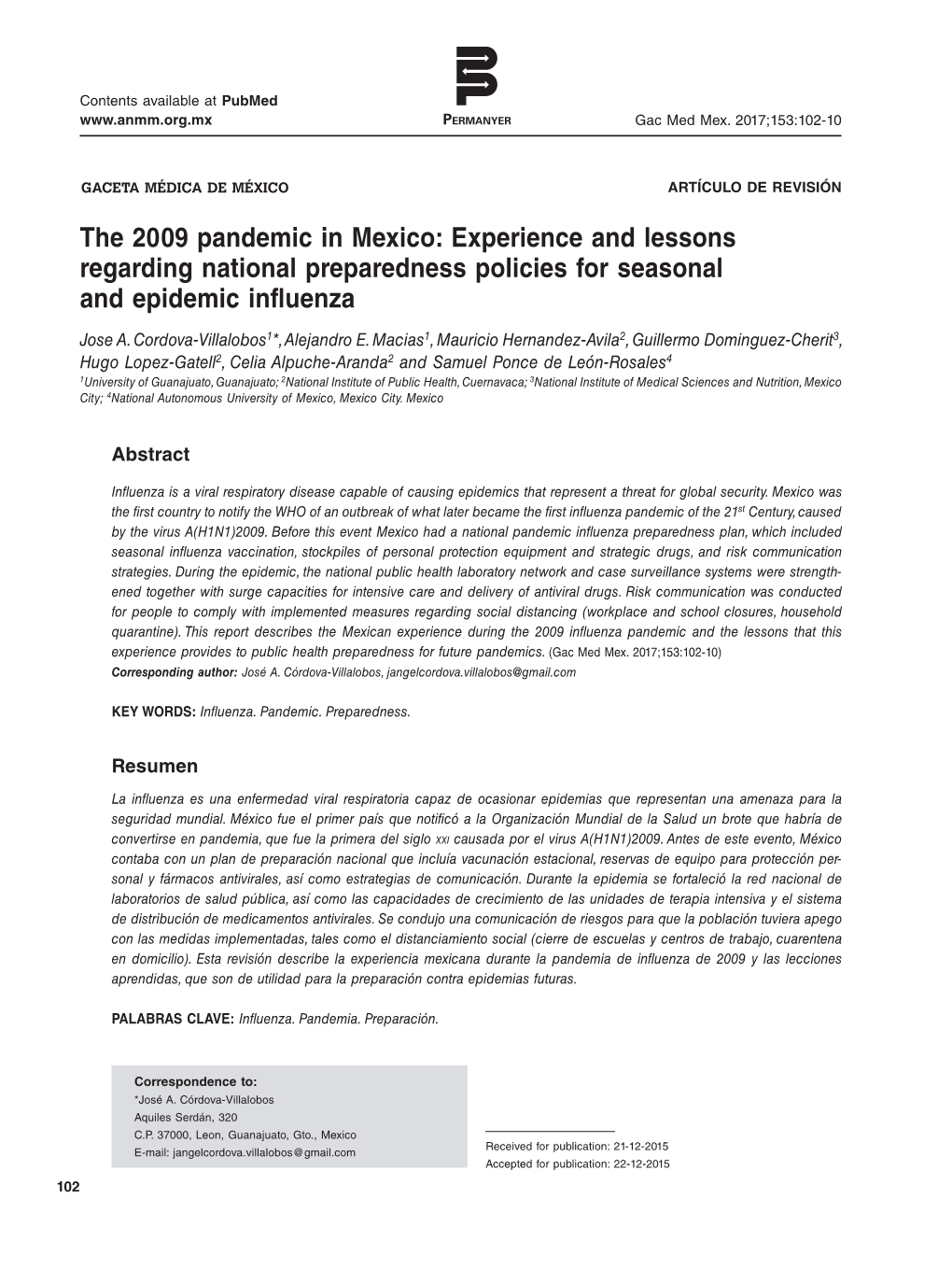 The 2009 Pandemic in Mexico: Experience and Lessons Regarding National Preparedness Policies for Seasonal and Epidemic Influenza