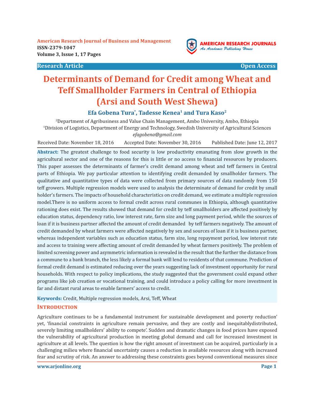 Determinants of Demand for Credit Among Wheat and Teff Smallholder