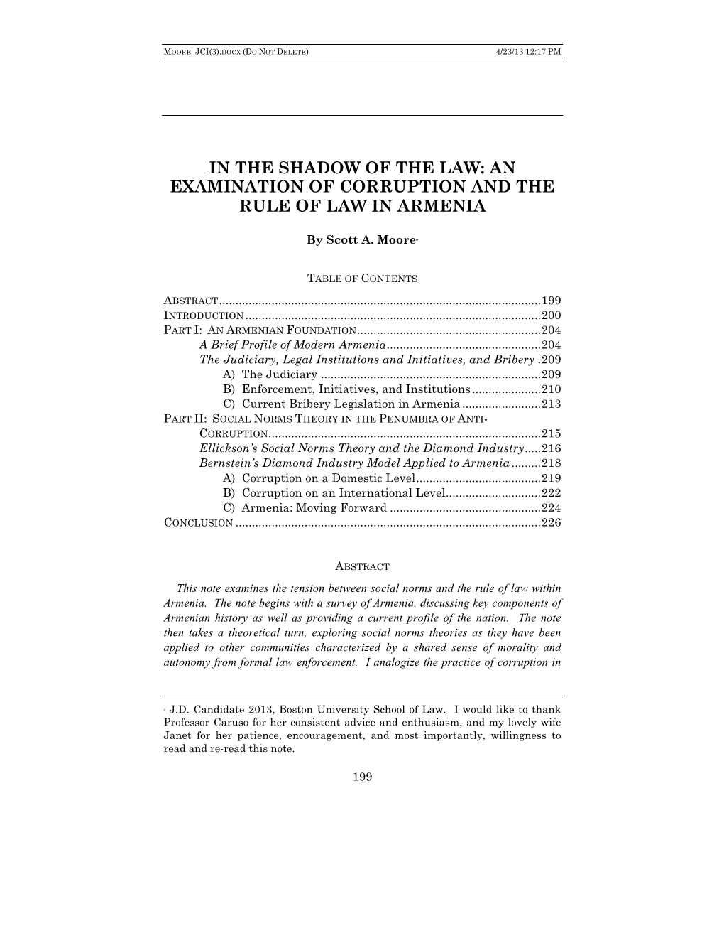 An Examination of Corruption and the Rule of Law in Armenia