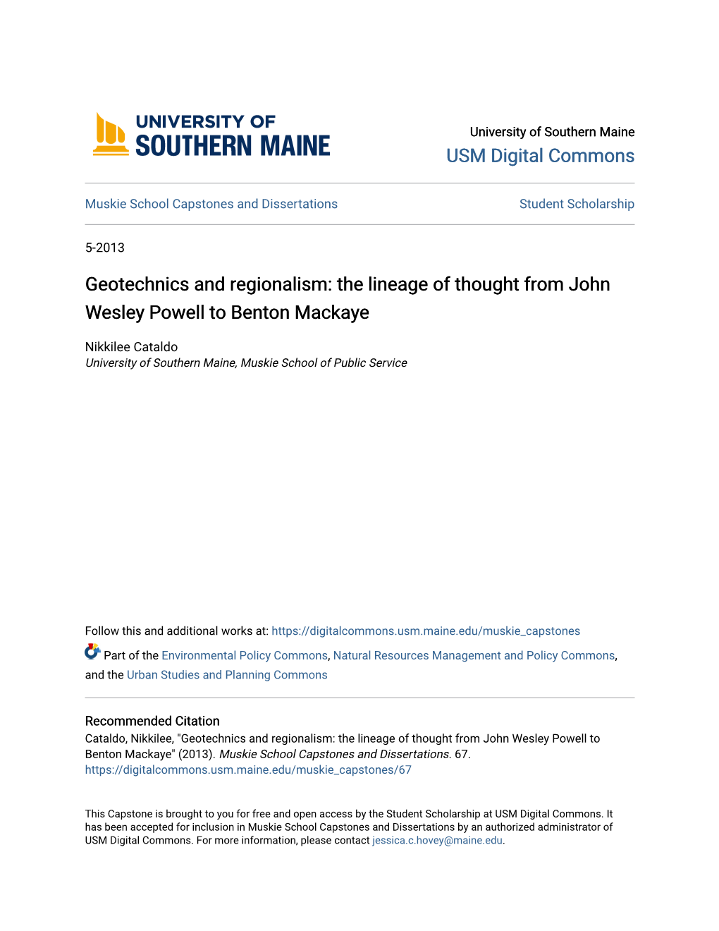 Geotechnics and Regionalism: the Lineage of Thought from John Wesley Powell to Benton Mackaye