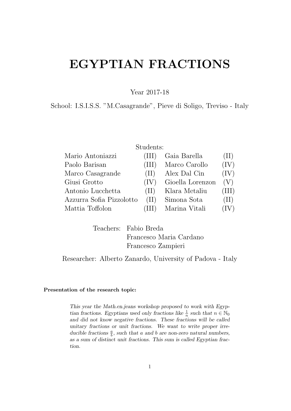 Egyptian Fractions