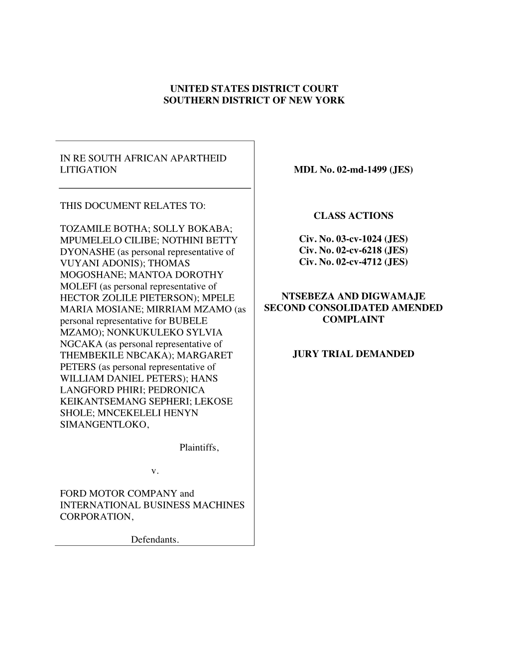 Proposed Second Consolidated Amended Complaint