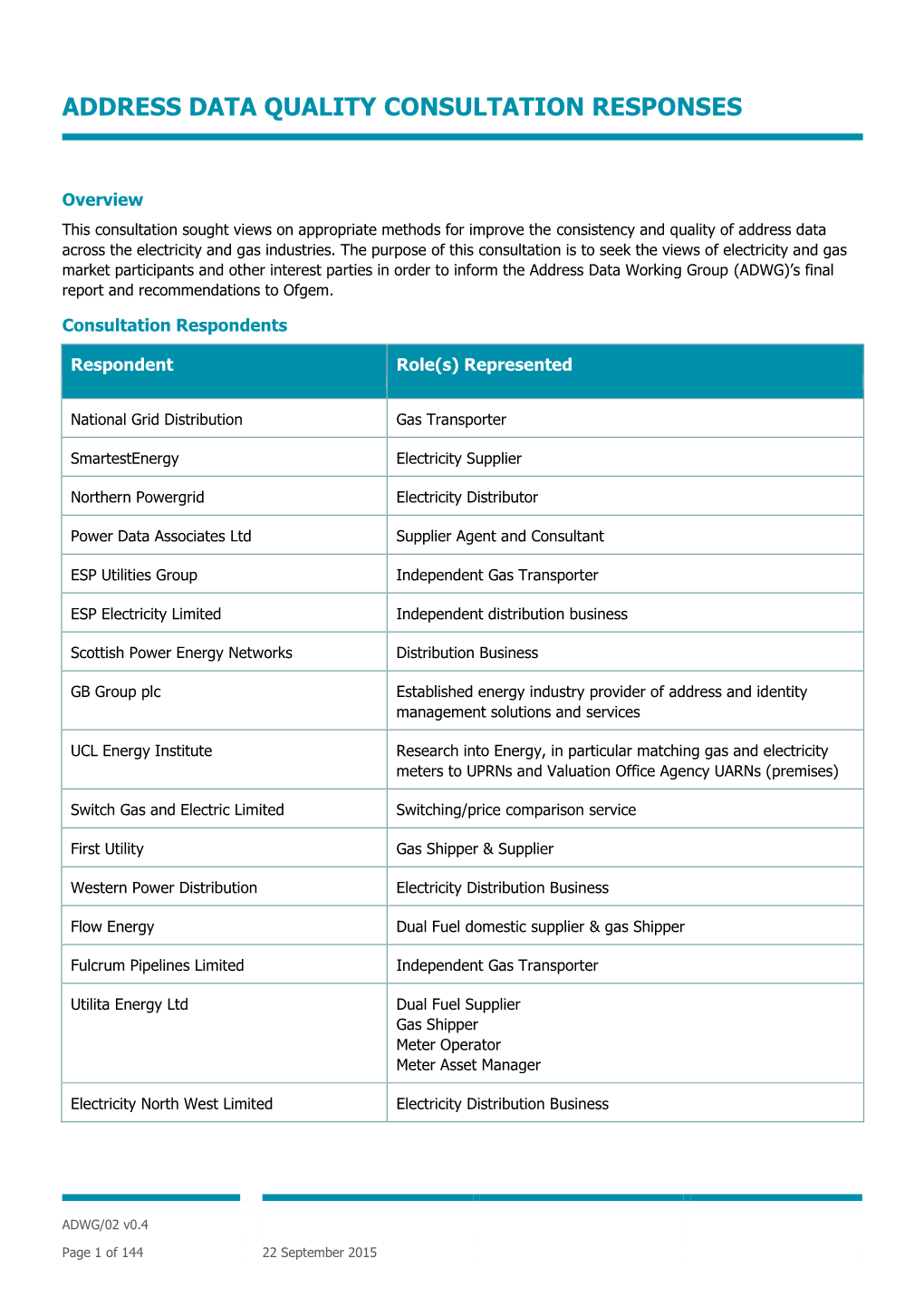 Address Data Quality Consultation Responses