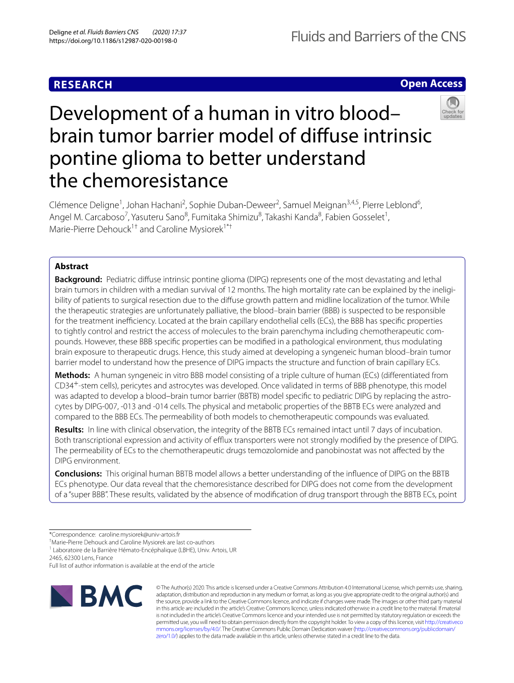 Development of a Human in Vitro Blood–Brain Tumor Barrier Model Of