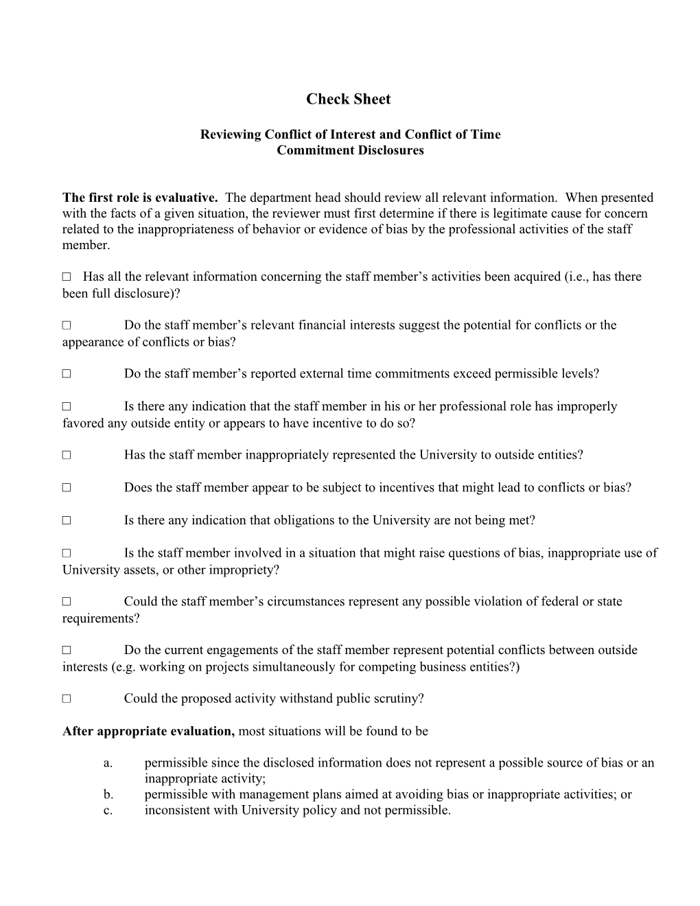 Reviewing Conflict of Interest and Conflict of Time and Commitment Disclosures