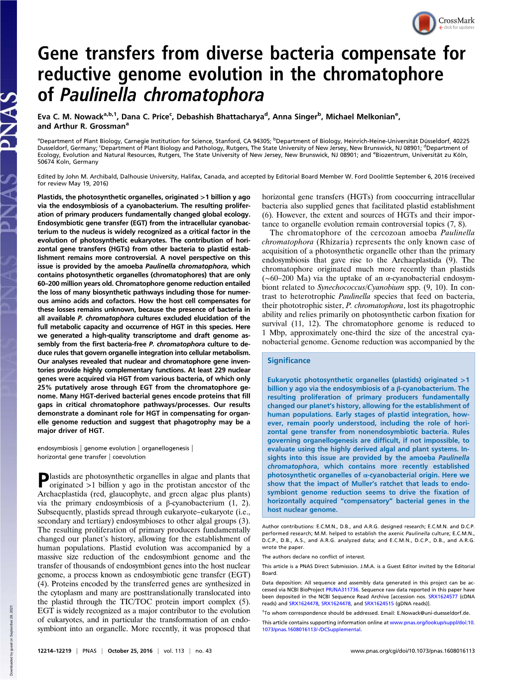 Gene Transfers from Diverse Bacteria Compensate for Reductive Genome Evolution in the Chromatophore of Paulinella Chromatophora