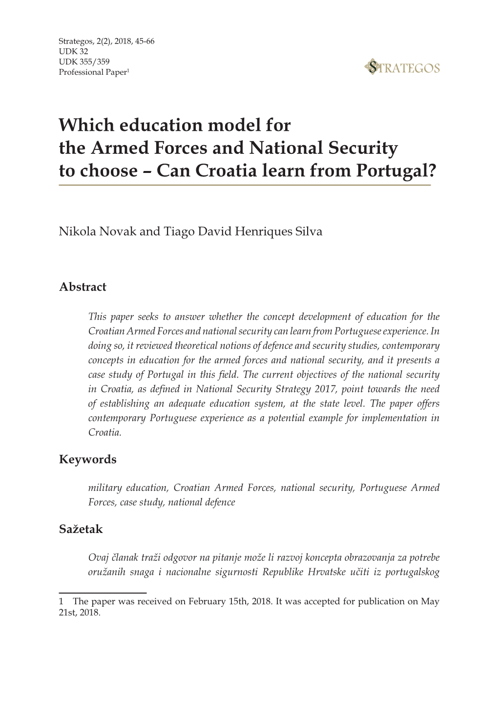 Which Education Model for the Armed Forces and National Security to Choose – Can Croatia Learn from Portugal?