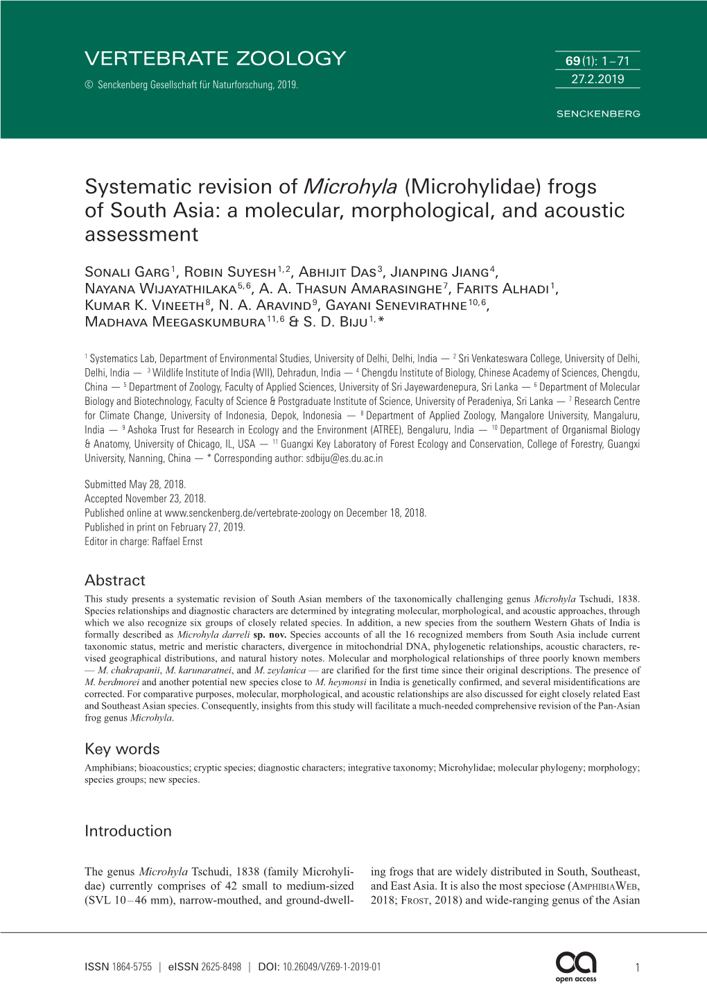 Systematic Revision of Microhyla (Microhylidae) Frogs of South Asia: a Molecular, Morphological, and Acoustic Assessment