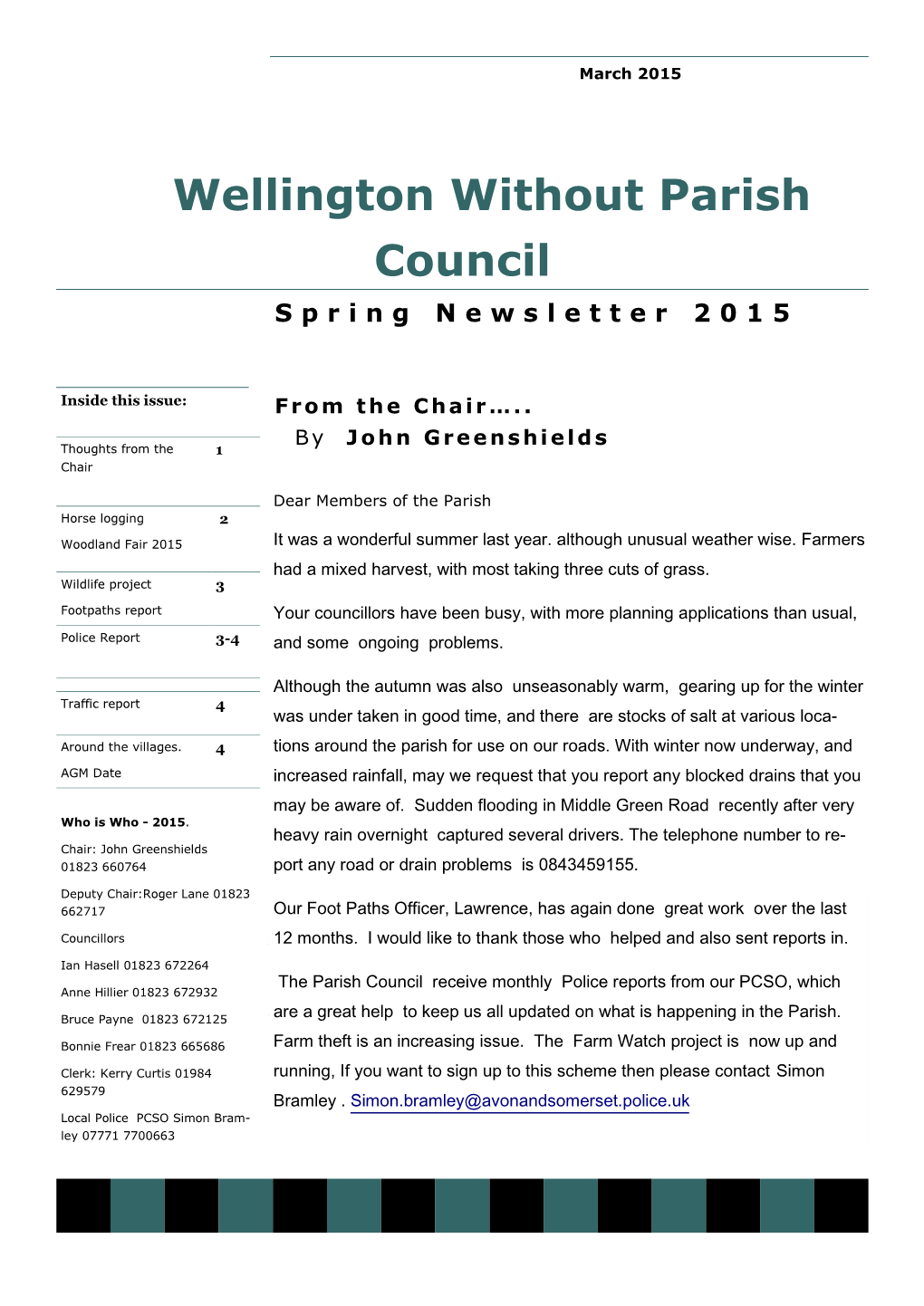 Wellington Without Parish Council Spring Newsletter 2015