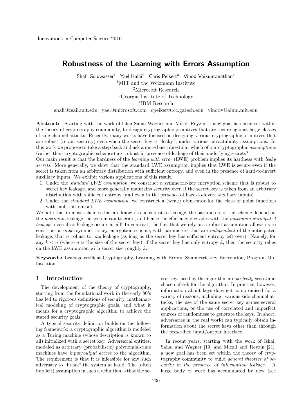 Robustness of the Learning with Errors Assumption