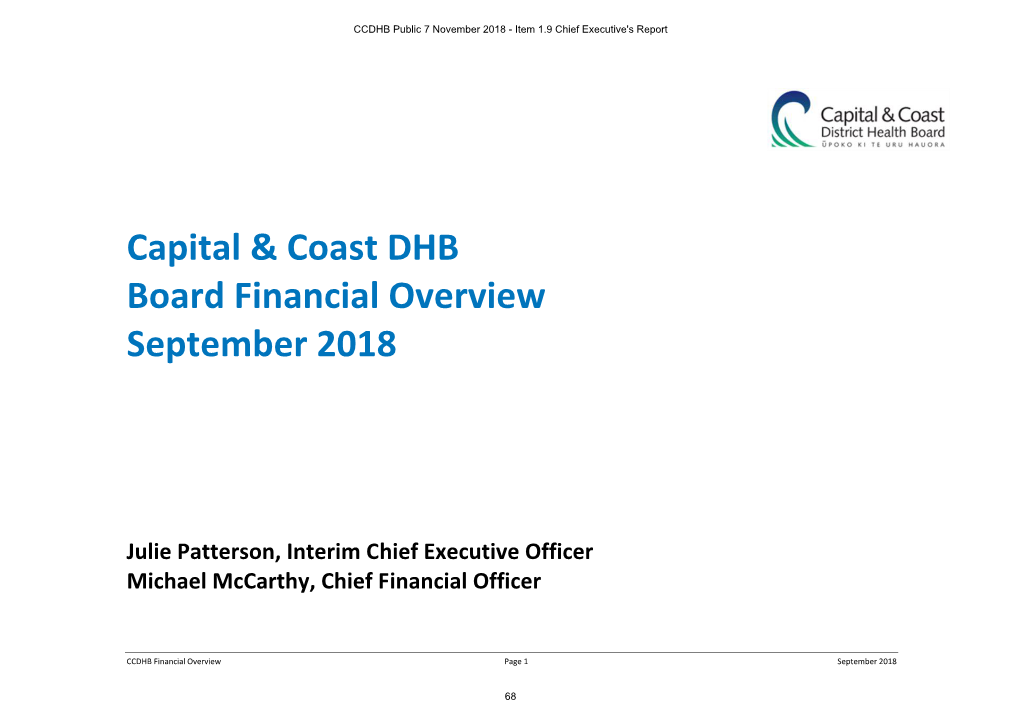 Capital & Coast DHB Board Financial Overview September 2018