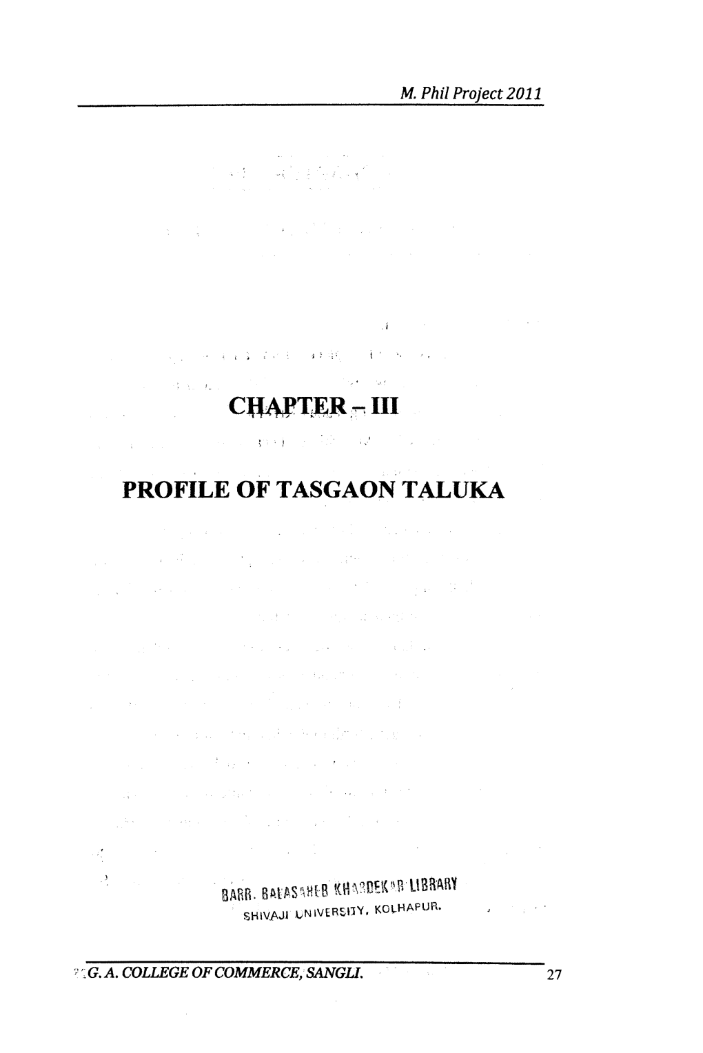 Chapter-Iii Profile of Tasgaon Taluk A