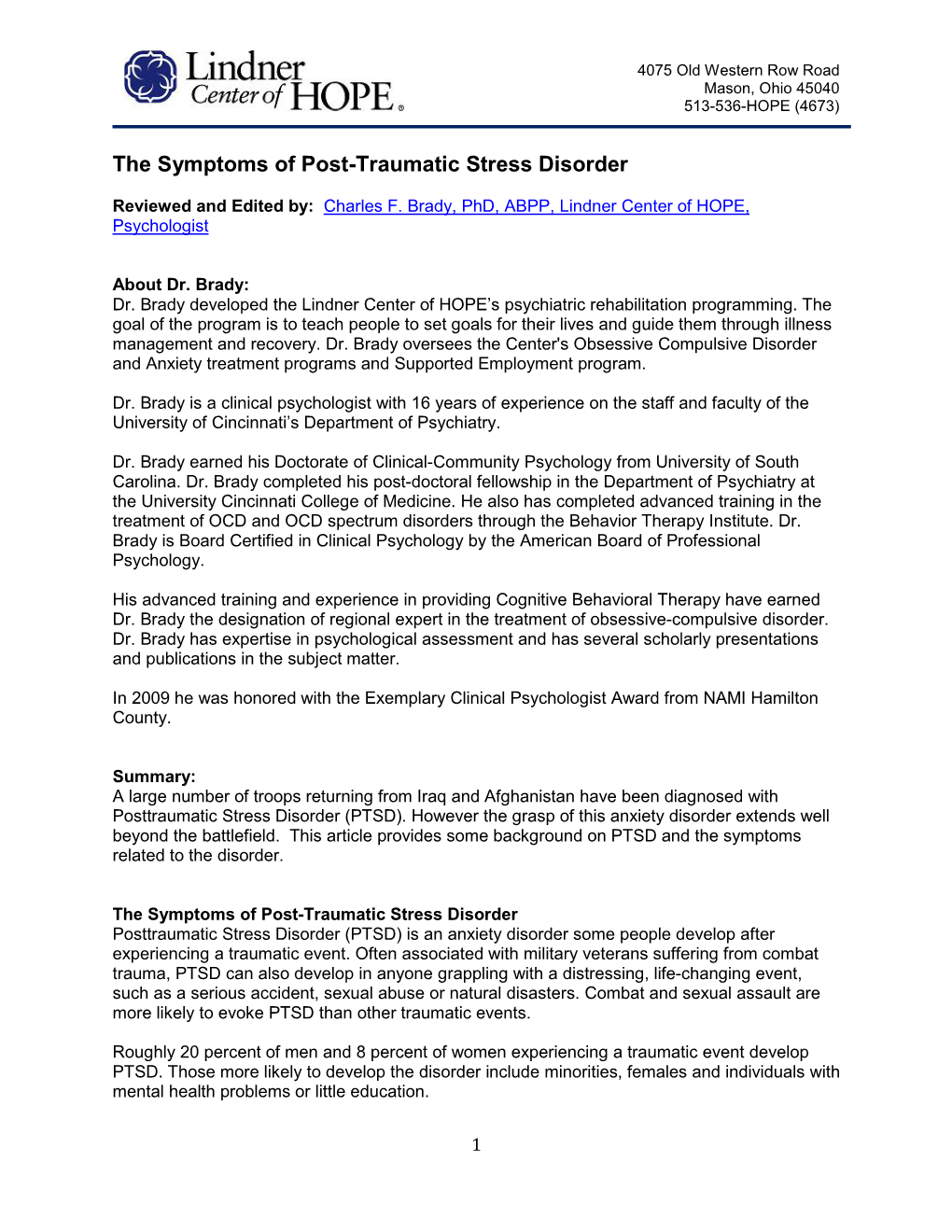 The Symptoms of Post-Traumatic Stress Disorder