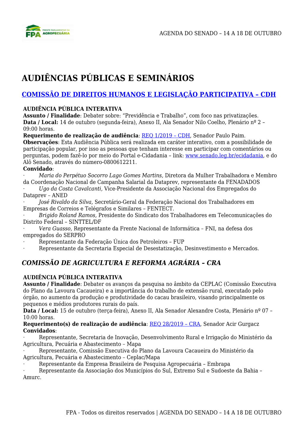 Agenda Do Senado &#8211