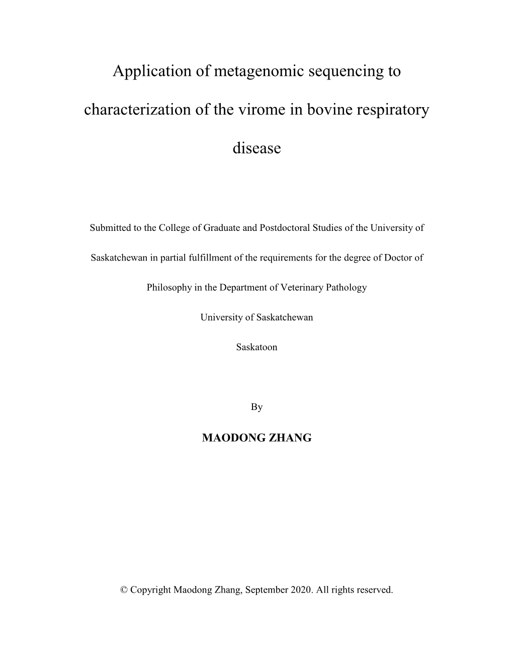 Application of Metagenomic Sequencing to Characterization of the Virome in Bovine Respiratory