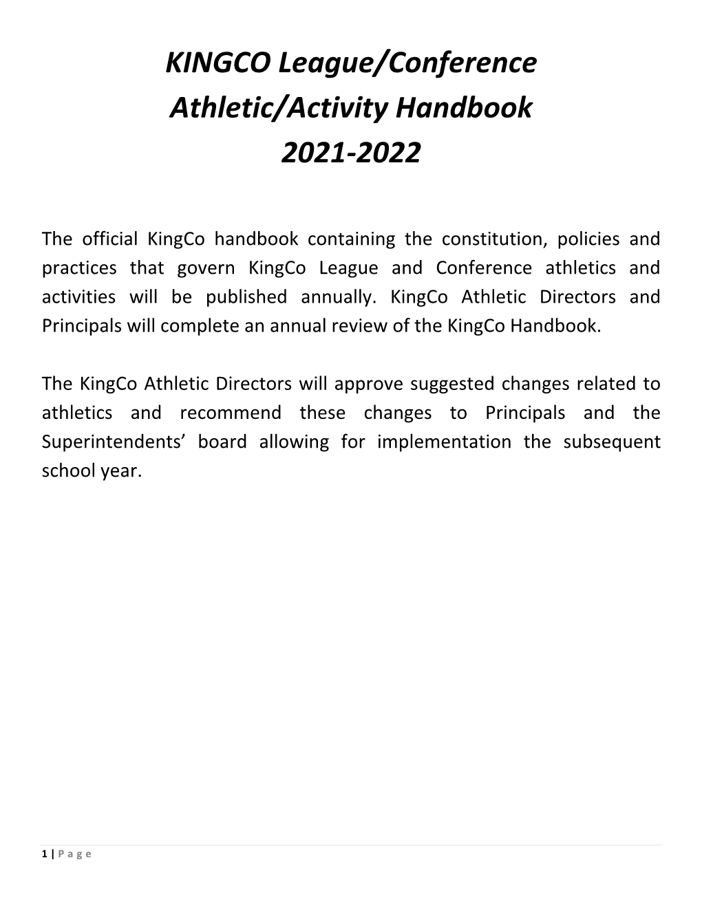 KINGCO League/Conference Athletic/Activity Handbook 2021-2022