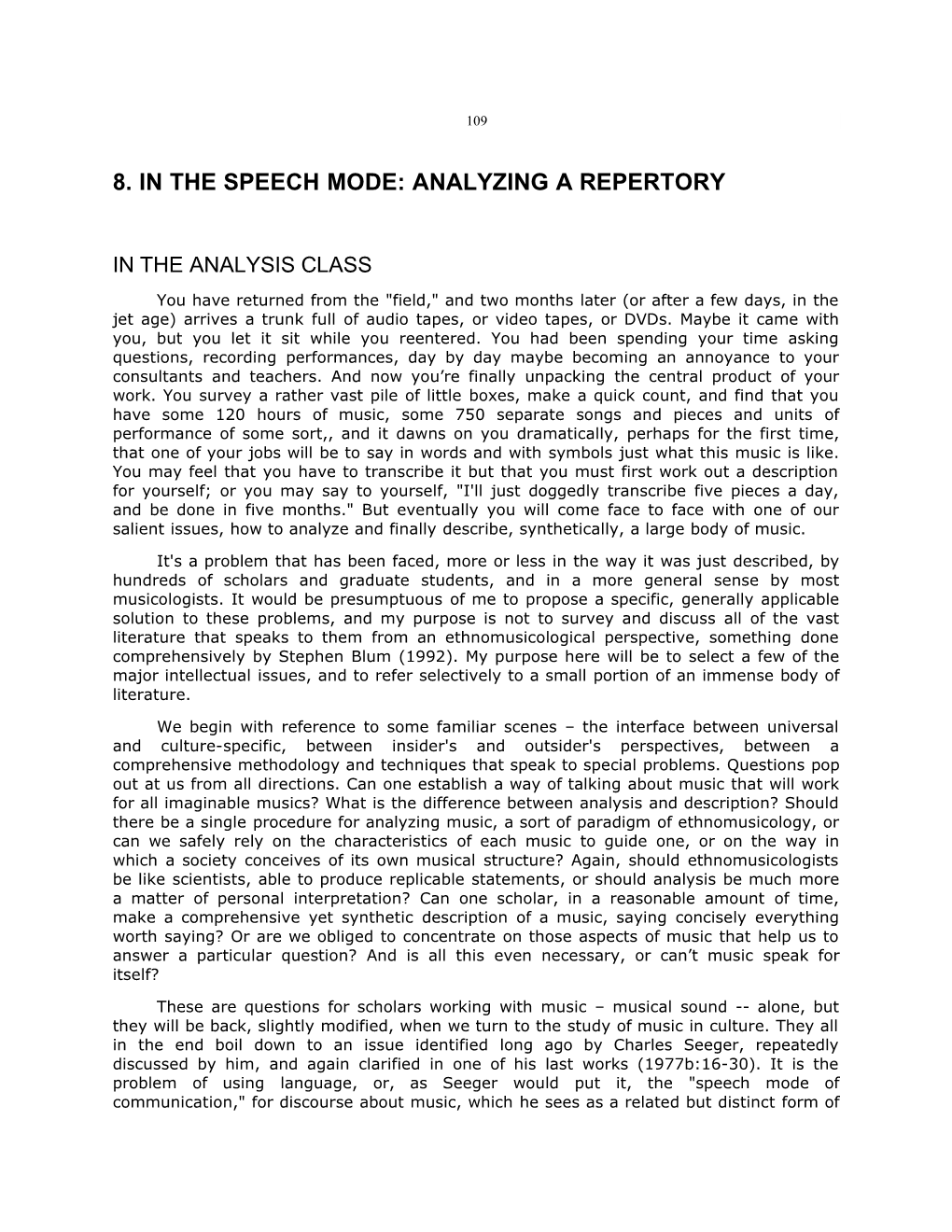 8. in the Speech Mode: Analyzing a Repertory