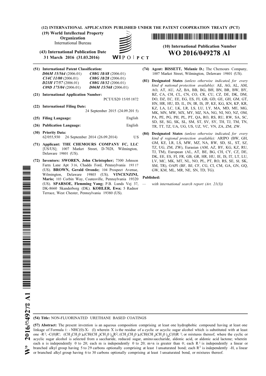 WO 2016/049278 Al 31 March 2016 (31.03.2016) P O P C T