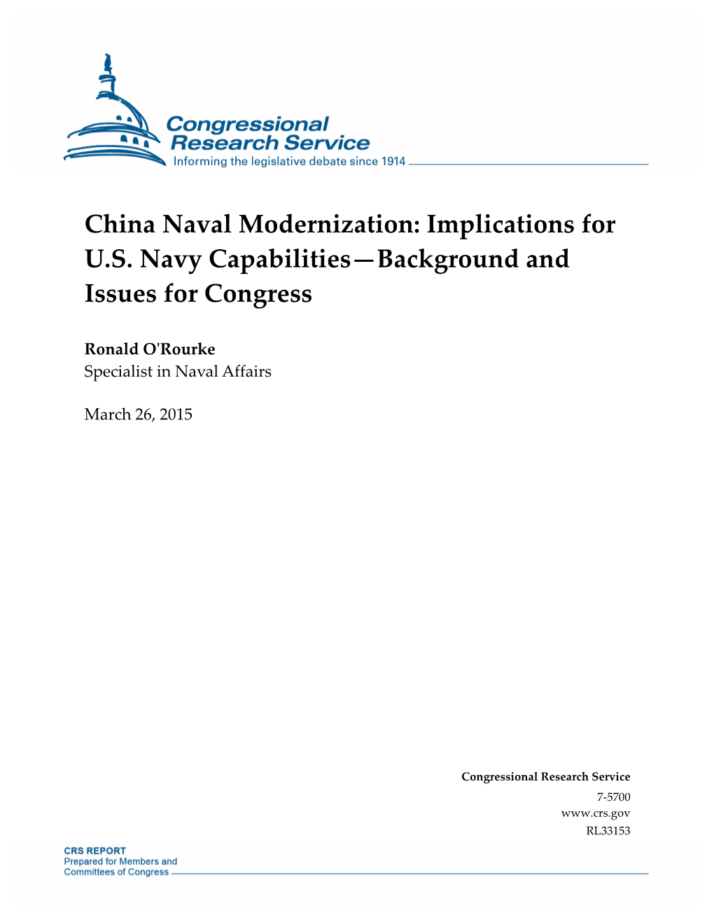 China Naval Modernization: Implications for U.S. Navy Capabilities—Background and Issues for Congress