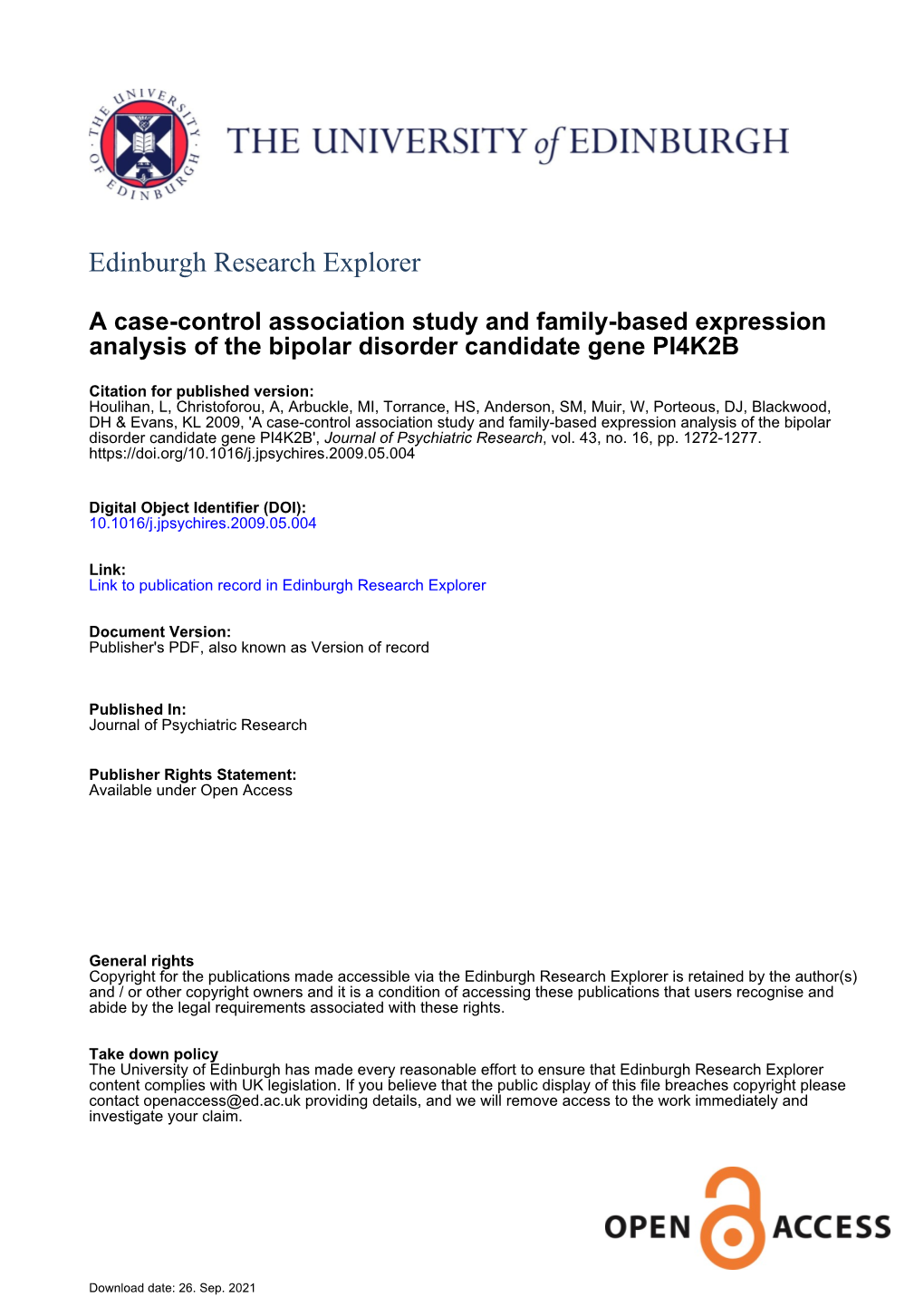 A Case-Control Association Study and Family-Based Expression Analysis of the Bipolar Disorder Candidate Gene PI4K2B