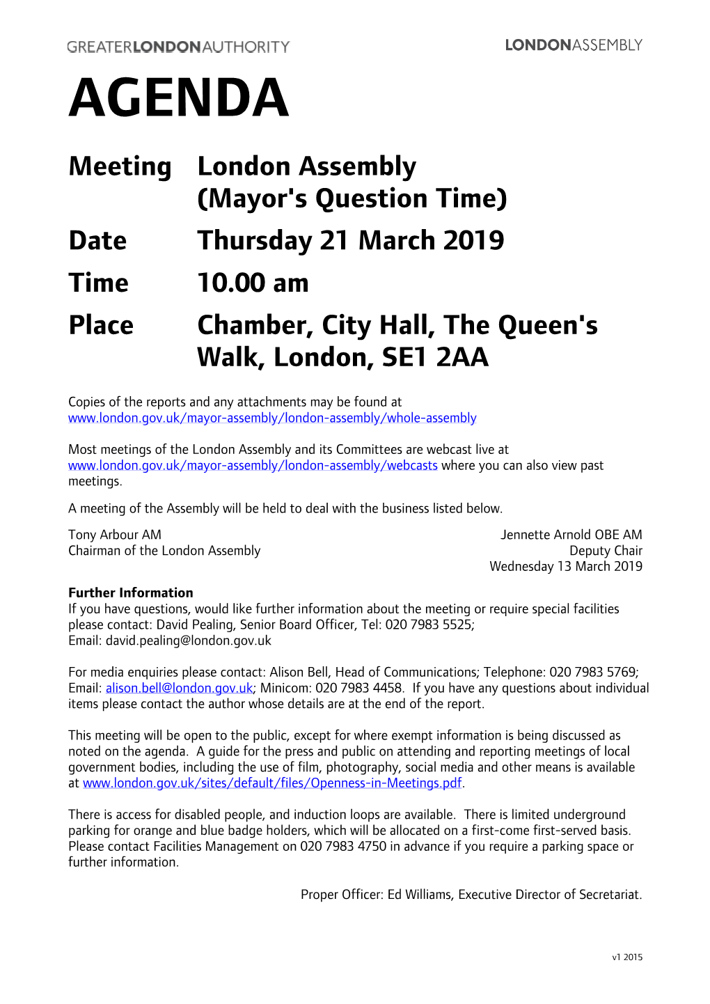 (Public Pack)Agenda Document for London Assembly (Mayor's