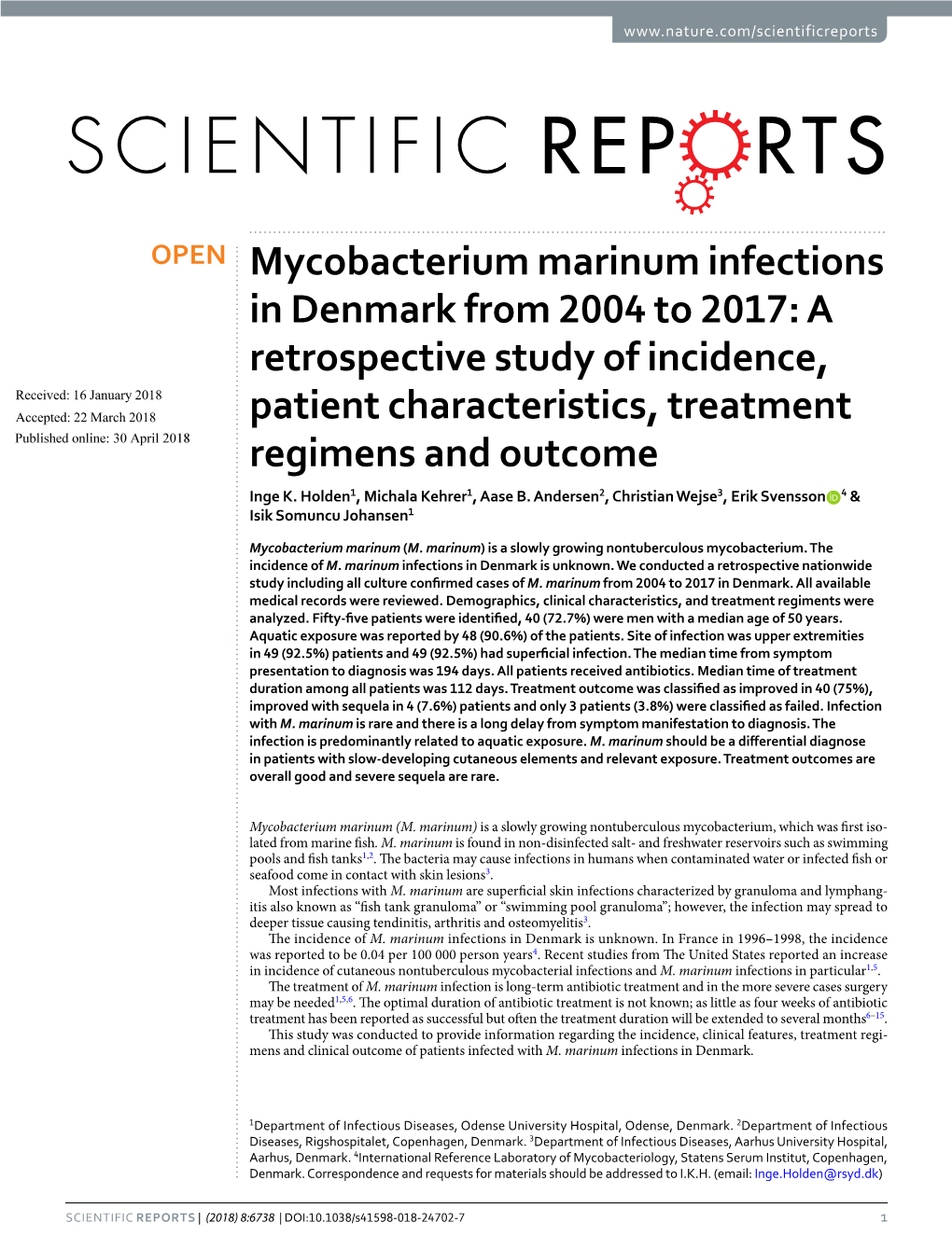 Mycobacterium Marinum Infections in Denmark from 2004 to 2017