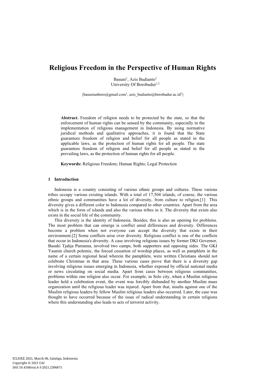 Religious Freedom in the Perspective of Human Rights