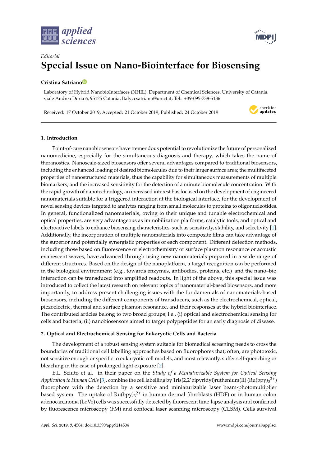 Special Issue on Nano-Biointerface for Biosensing