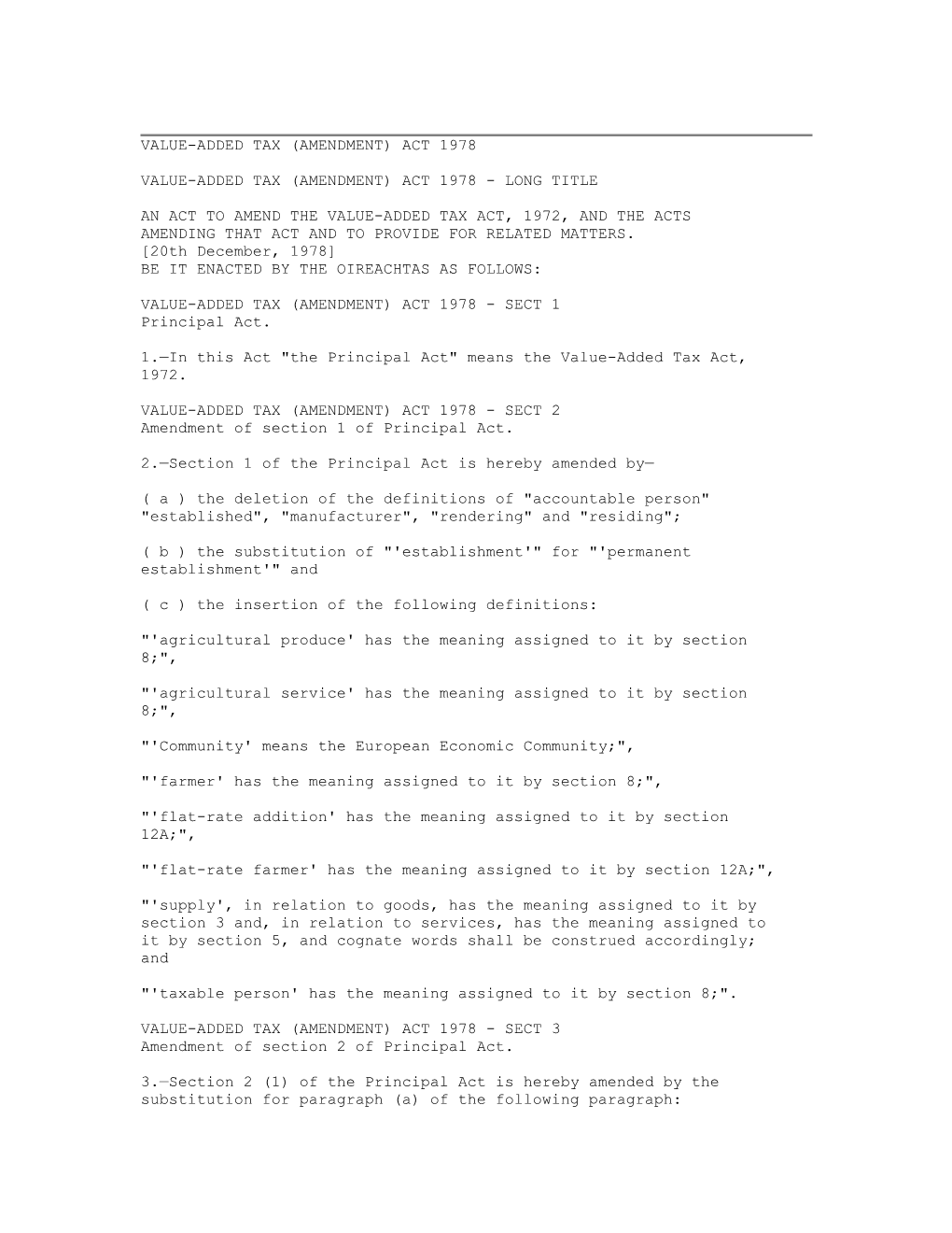 Value-Added Tax (Amendment) Act 1978 - Long Title