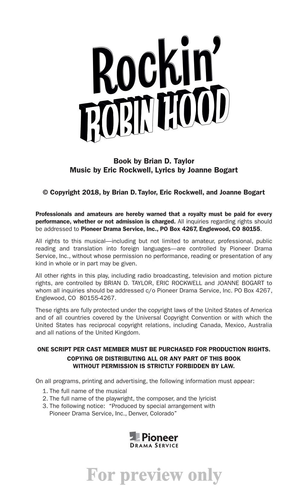 For Preview Only ROCKIN’ ROBIN HOOD NOTTINGHAM MARKET