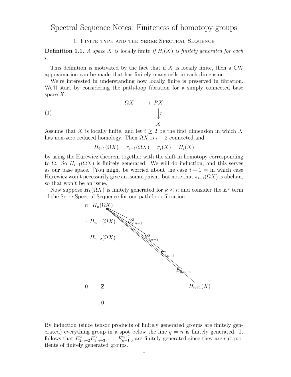 Spectral Sequence Notes: Finiteness of Homotopy Groups