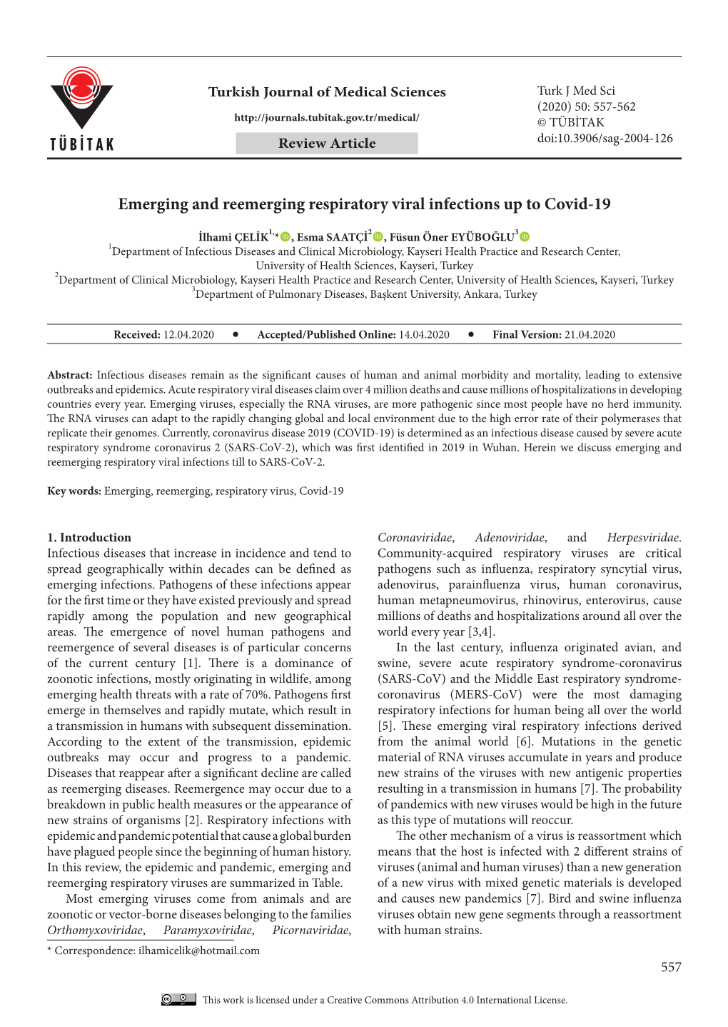 Emerging and Reemerging Respiratory Viral Infections up to Covid-19