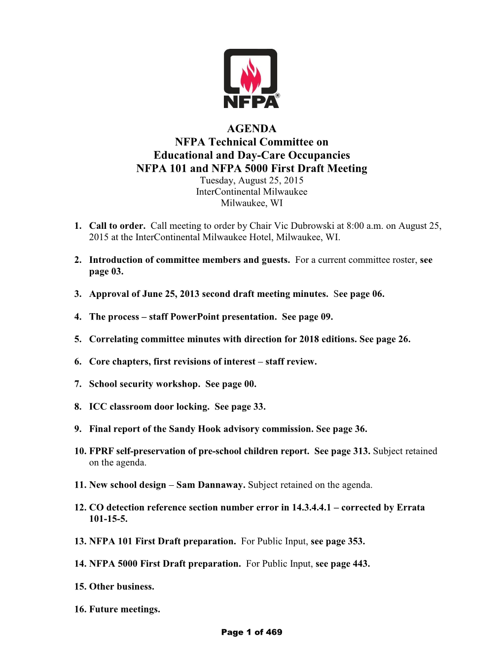 AGENDA NFPA Technical Committee on Educational and Day-Care
