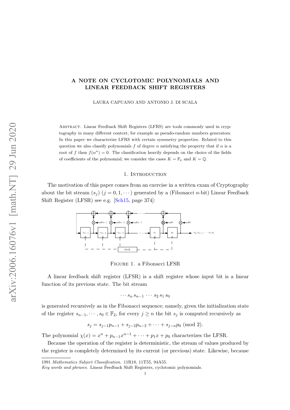 A Note on Cyclotomic Polynomials and Linear Feedback Shift Registers