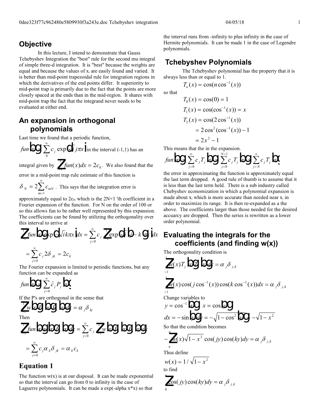 CINT2 Tchebyshev Integration 06/08/03