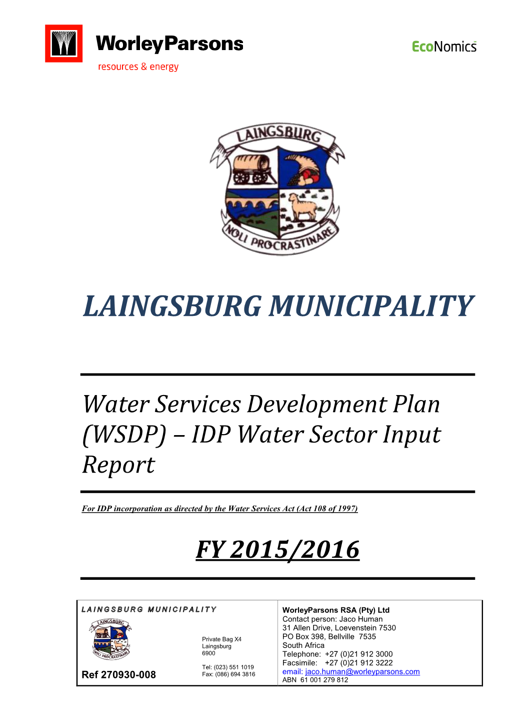 Water Services Development Plan (WSDP) – IDP Water Sector Input Report