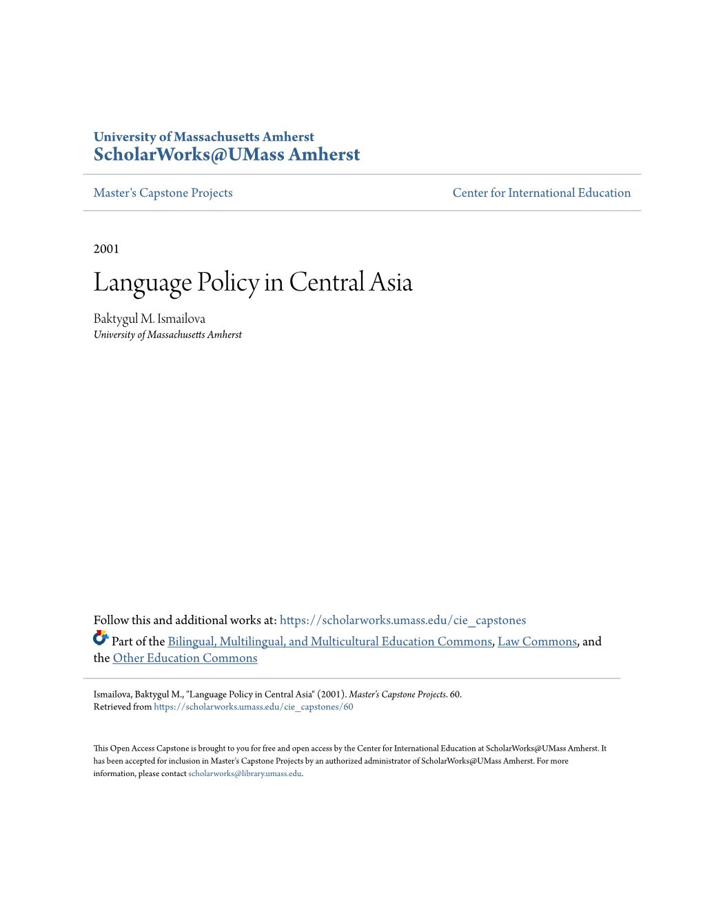 Language Policy in Central Asia Baktygul M