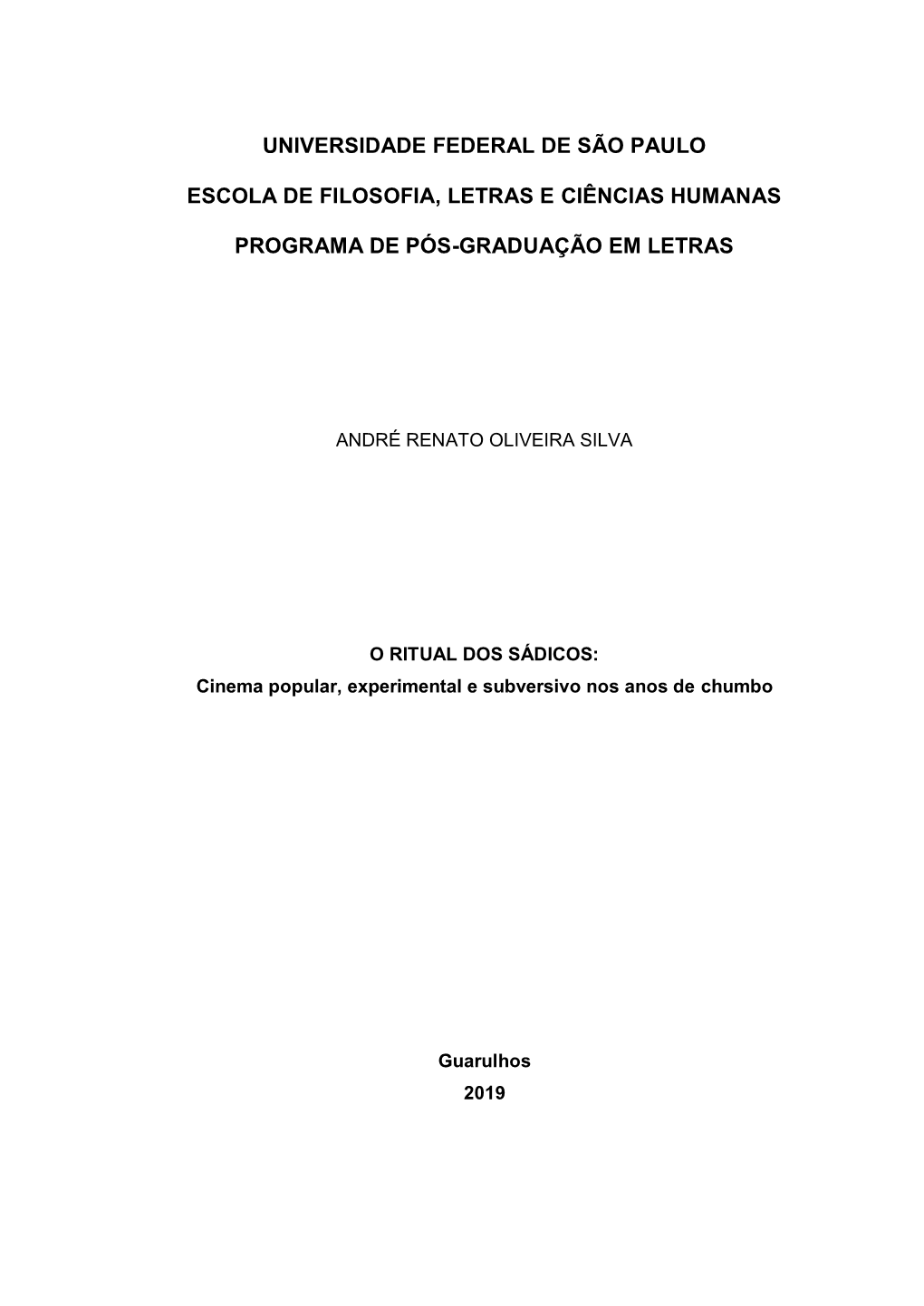 Universidade Federal De São Paulo Escola De Filosofia, Letras E Ciências