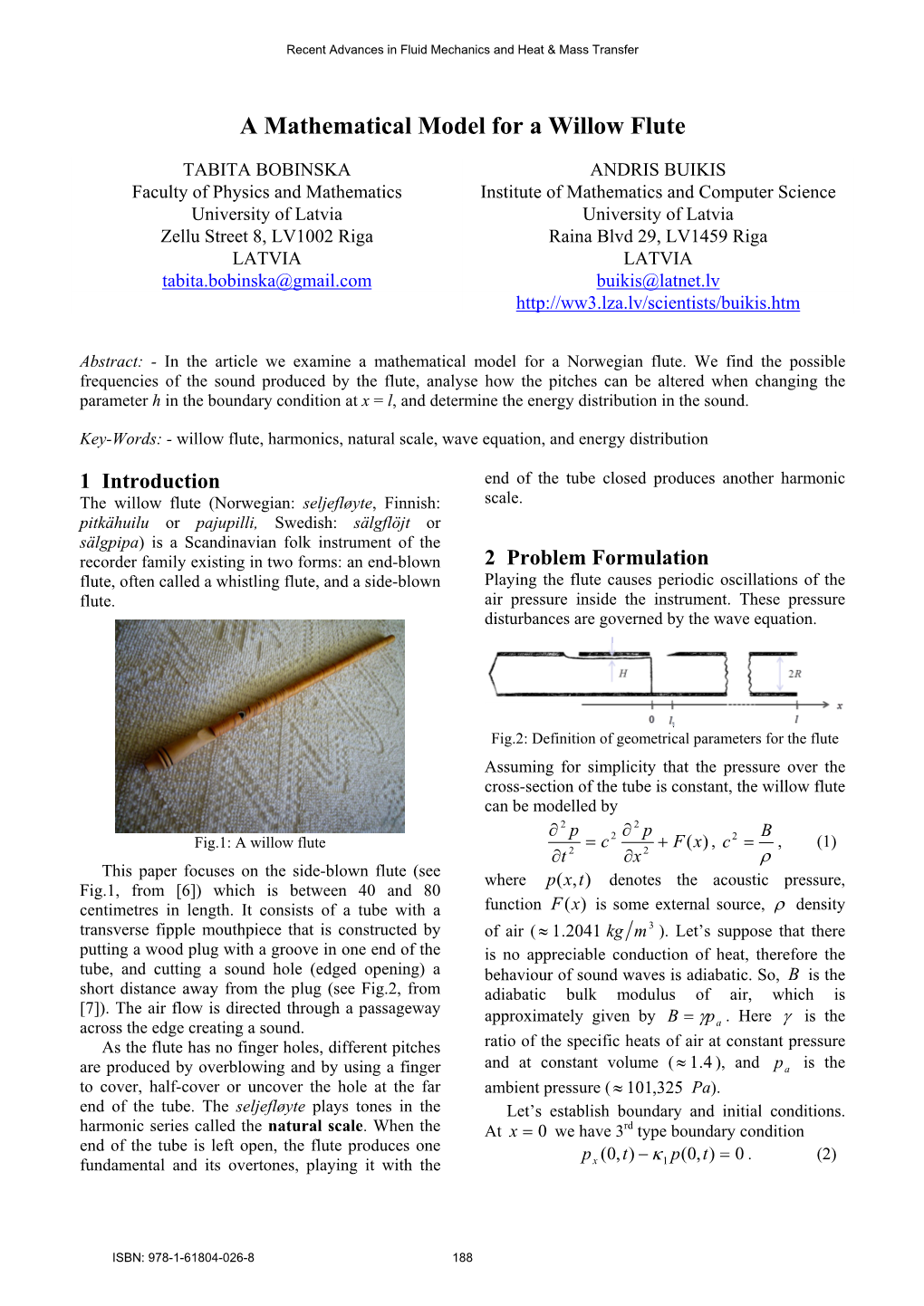 A Mathematical Model for a Willow Flute