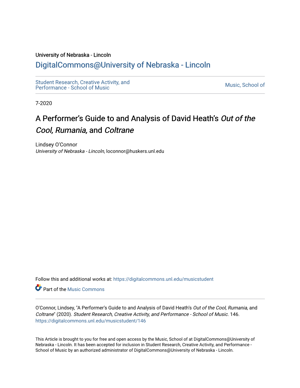 A Performer's Guide to and Analysis of David Heath's <I>Out of the Cool, Rumania,</I> and <I>Coltrane<