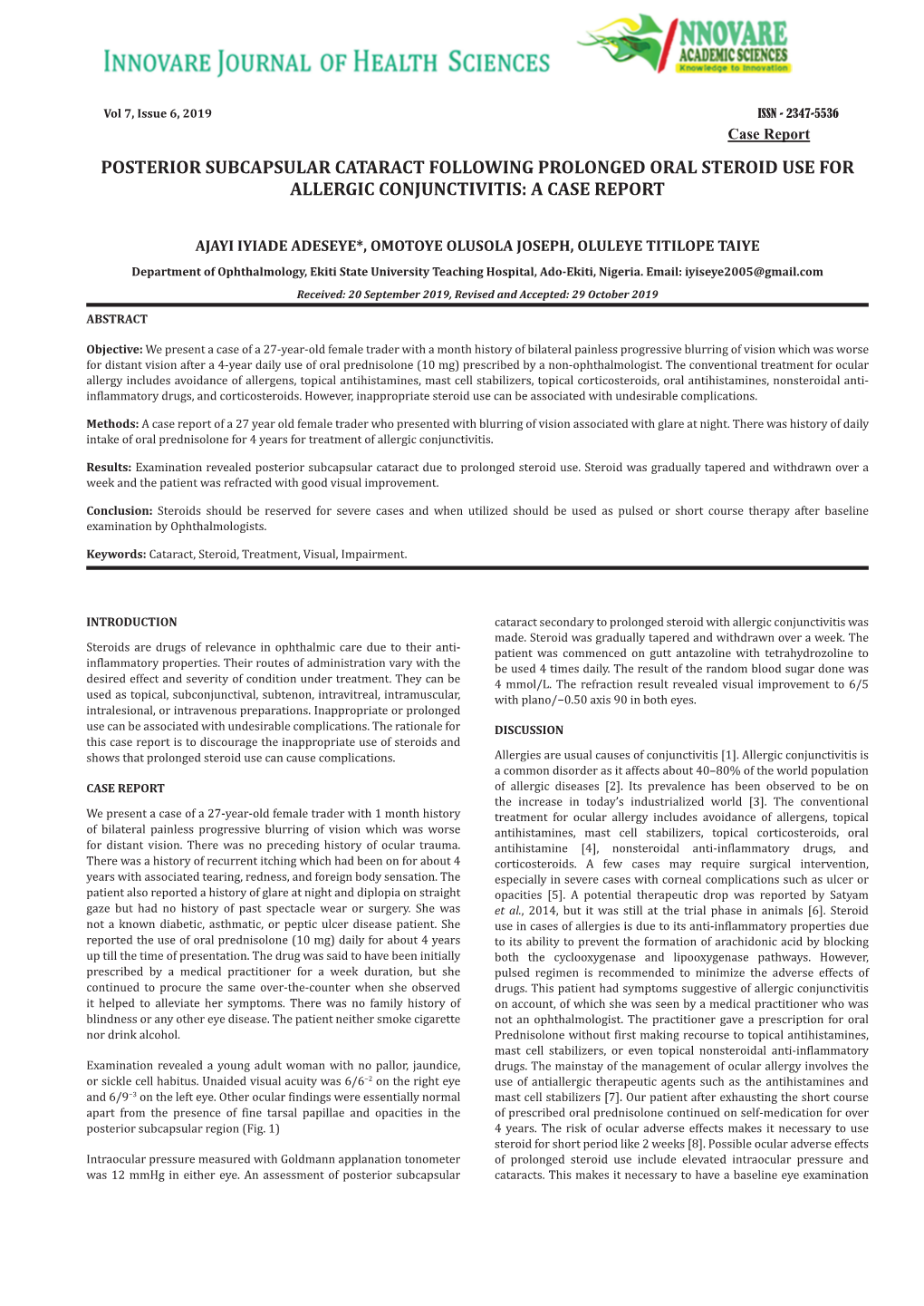 Posterior Subcapsular Cataract Following Prolonged Oral Steroid Use for Allergic Conjunctivitis: a Case Report