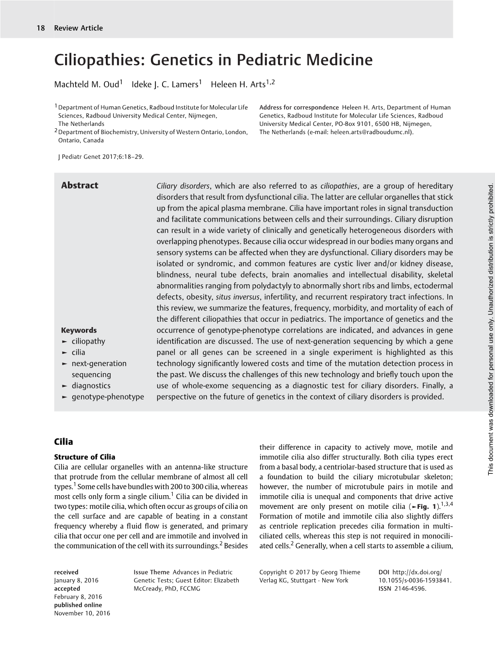 Ciliopathies: Genetics in Pediatric Medicine