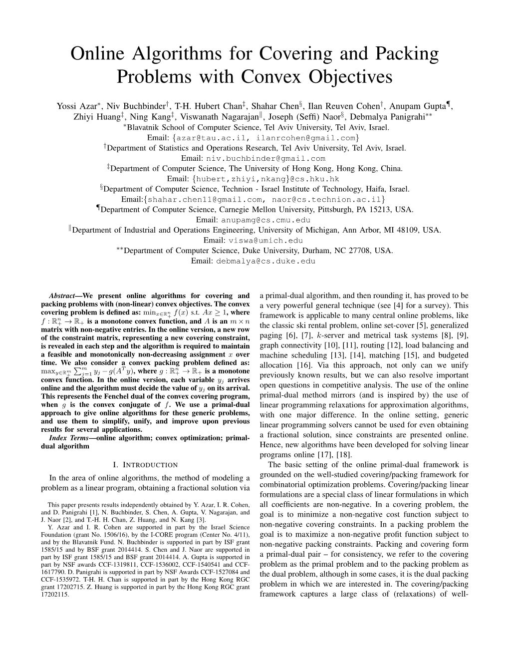 Online Algorithms for Covering and Packing Problems with Convex Objectives