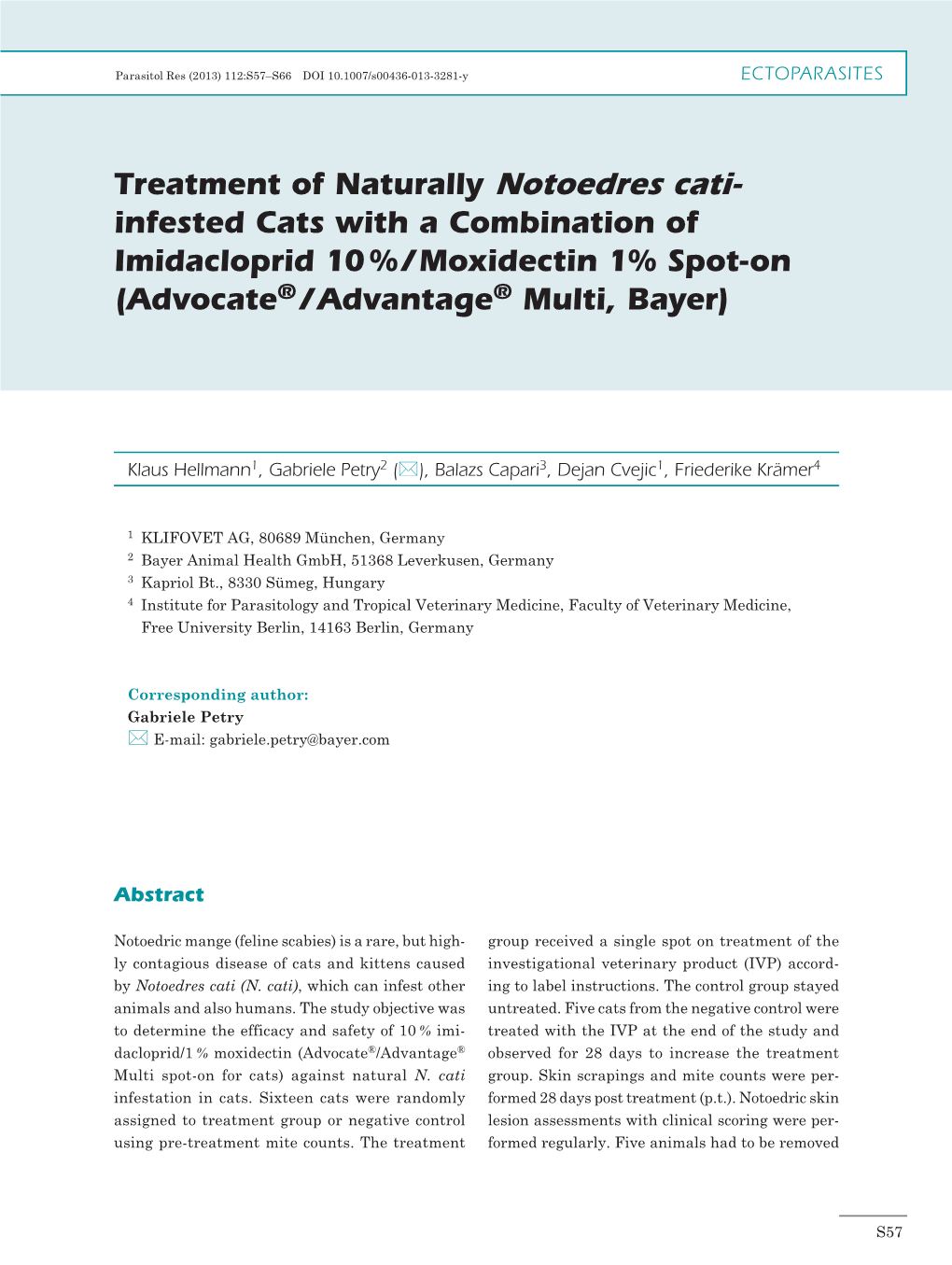 Treatment of Naturally Notoedres Cati-Infested Cats with A