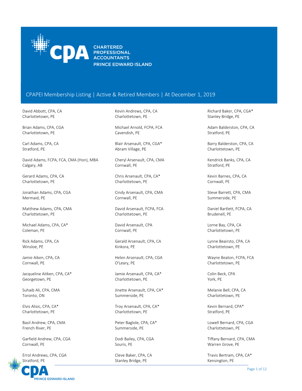 CPAPEI Membership Listing | Active & Retired Members