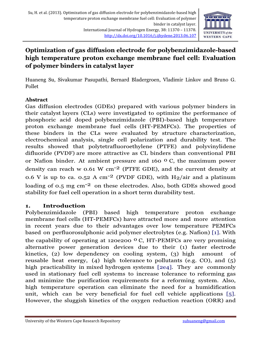 Optimization of Gas Diffusion Electrode for Polybenzimidazole