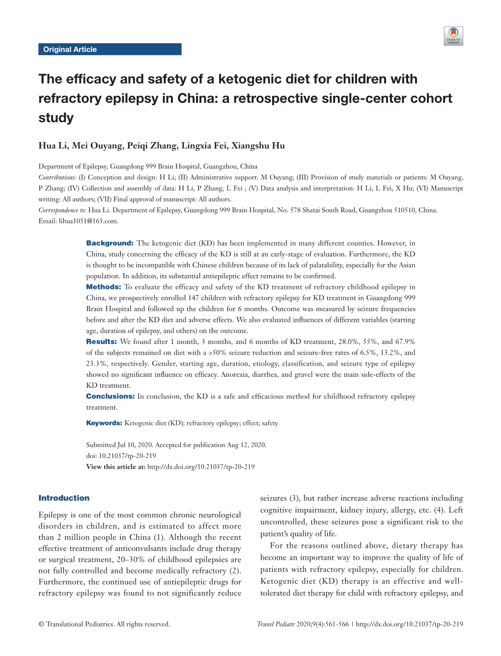 The Efficacy and Safety of a Ketogenic Diet for Children with Refractory Epilepsy in China: a Retrospective Single-Center Cohort Study