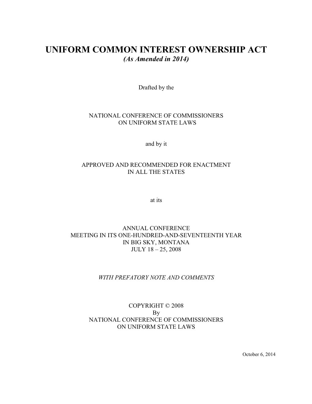 Uniform Common Interest Ownership Act (2008)