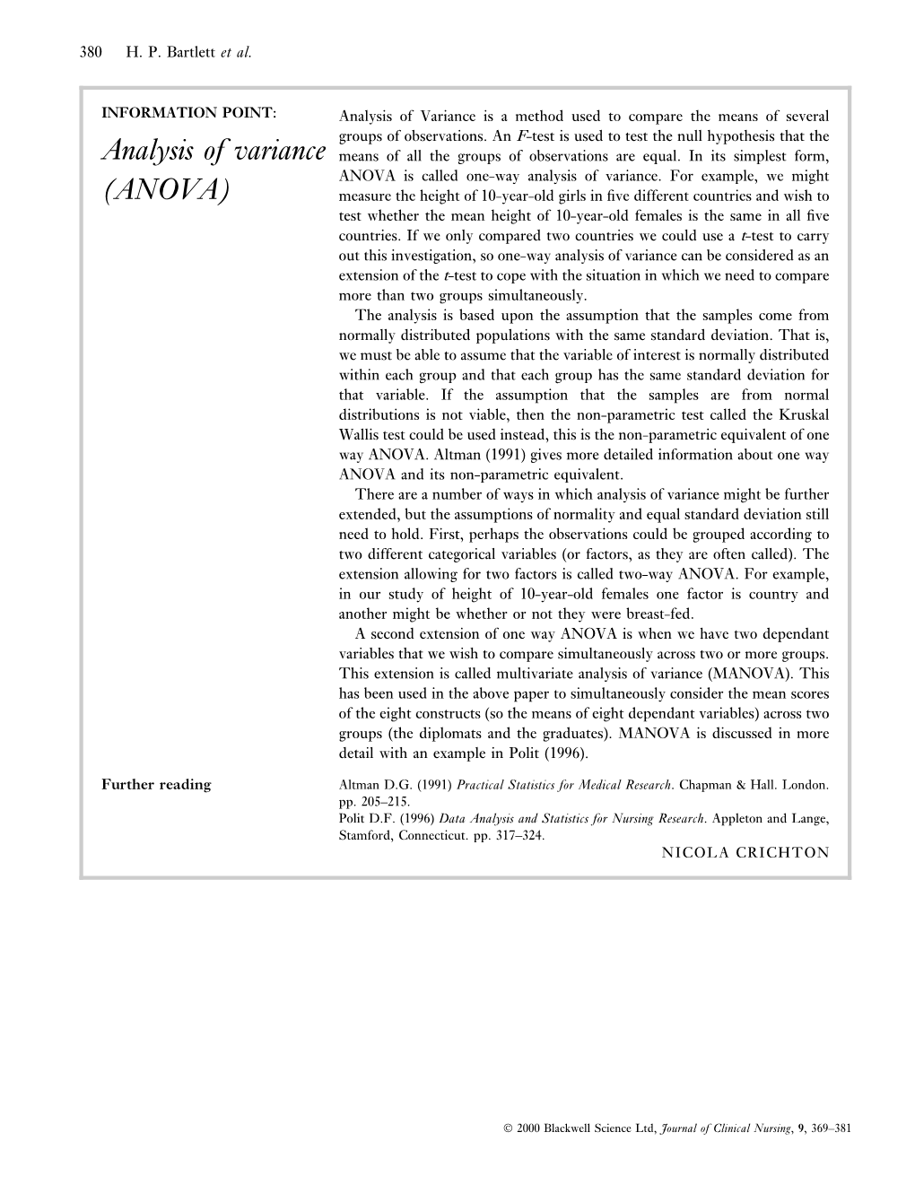 Analysis of Variance (ANOVA)