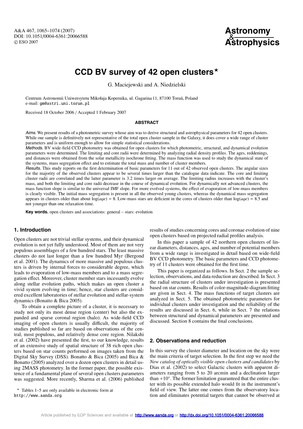 CCD BV Survey of 42 Open Clusters